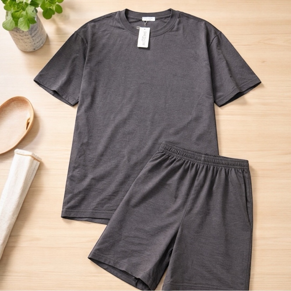SHESHOW Charcoal Gray Lounge Set Size Small Soft Tee & Shorts Pajama Set Casual